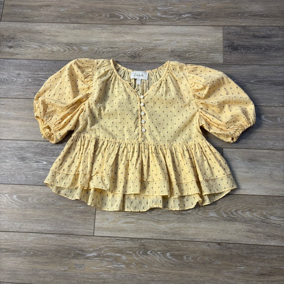 Cleobella Carlie Top Sz XS Yellow Impala Cropped Blouse Boho Peasant Babydoll - Picture 1 of 6